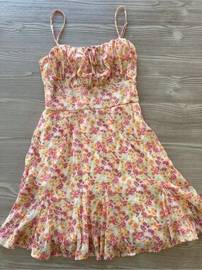miami Floral Mini Dress in Cream, Pink & Orange